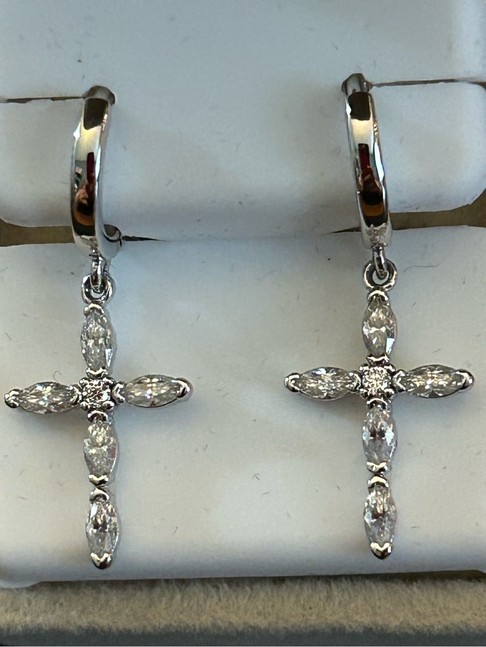 1.00CTW Marquis & Round Moissanite Sterling Silver Cross Huggie Drop Earrings
